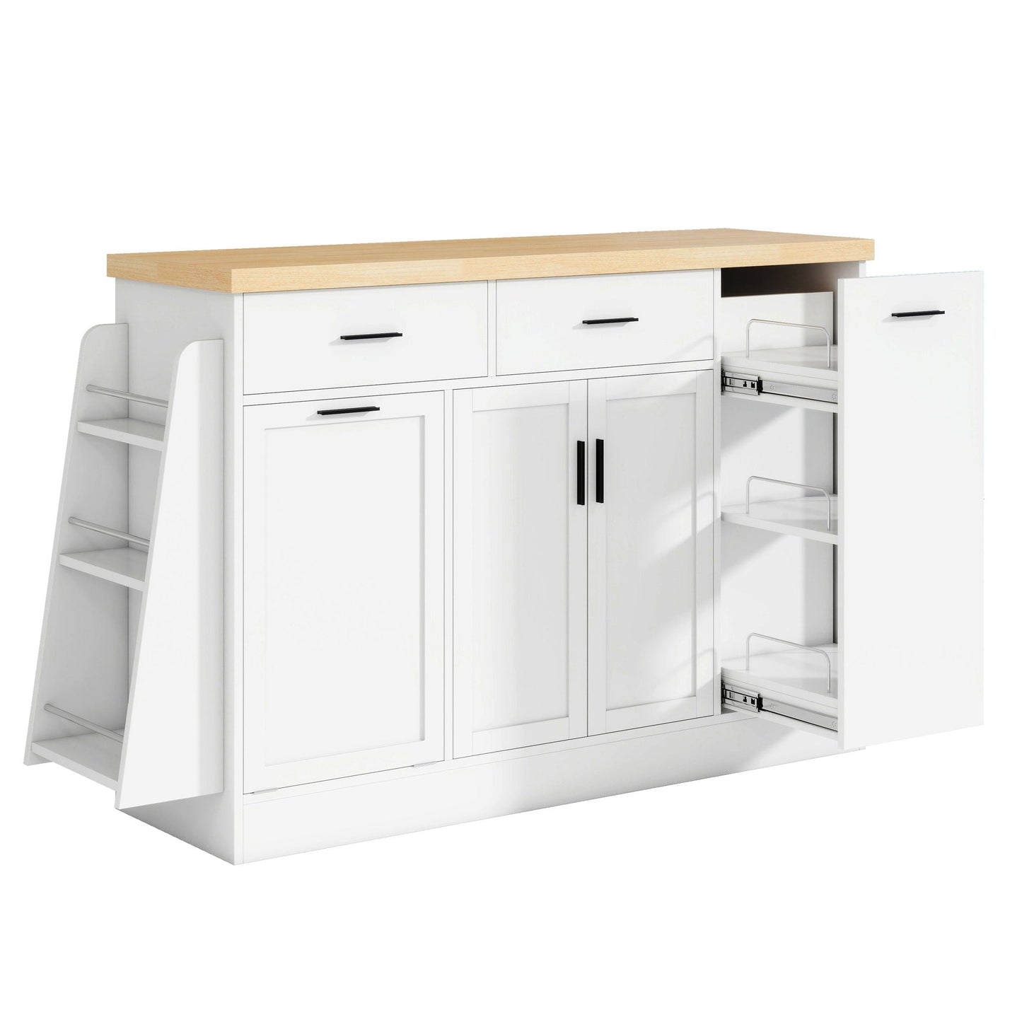 Kitchen Sideboard With Sliding Door Cabinet, 3 Tier Spice Rack