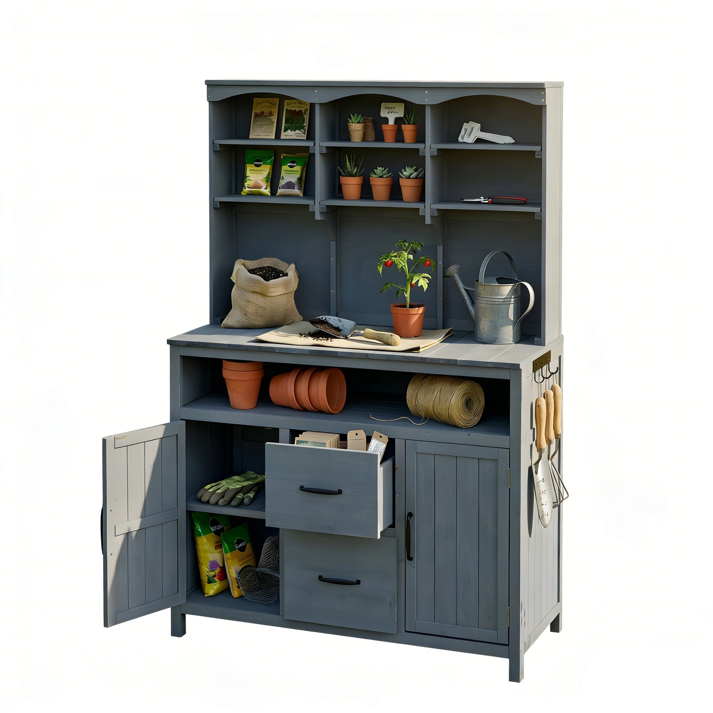 TOPMAX Large Fir Wood Potting Bench with Hutch and Storage