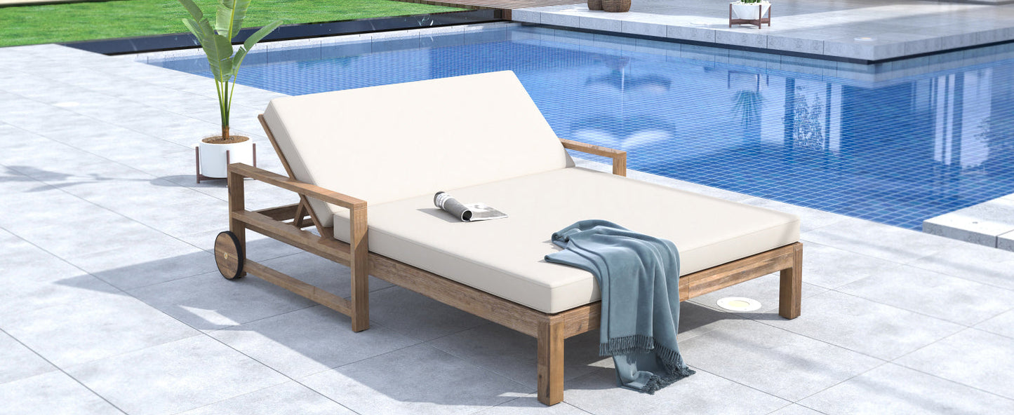 TREXM 1-Piece Farmhouse Wooden Outdoor Sunbed for 2
