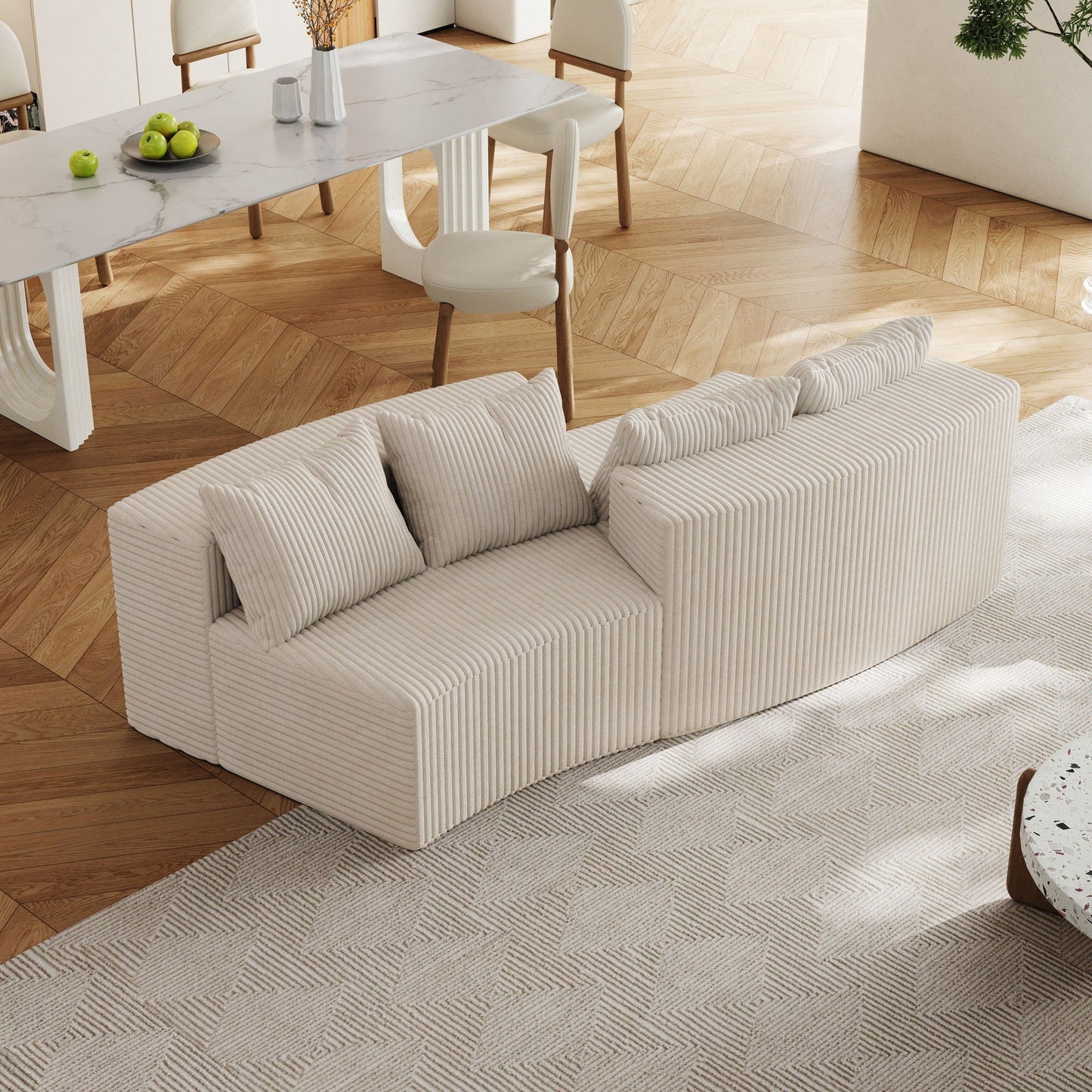 Curved Sectional Sofa With 4 Pillows, Modular Semi Circular Design