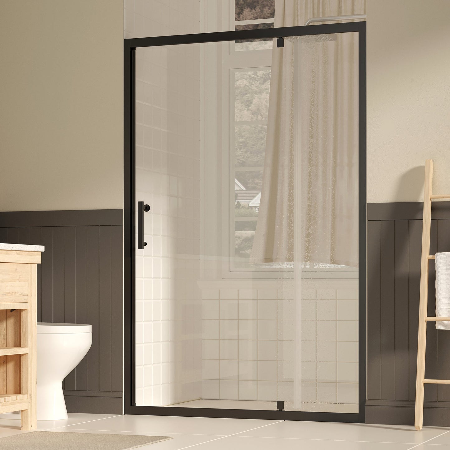 47-49" W × 72" H Pivot Shower Door with Clear Tempered Glass