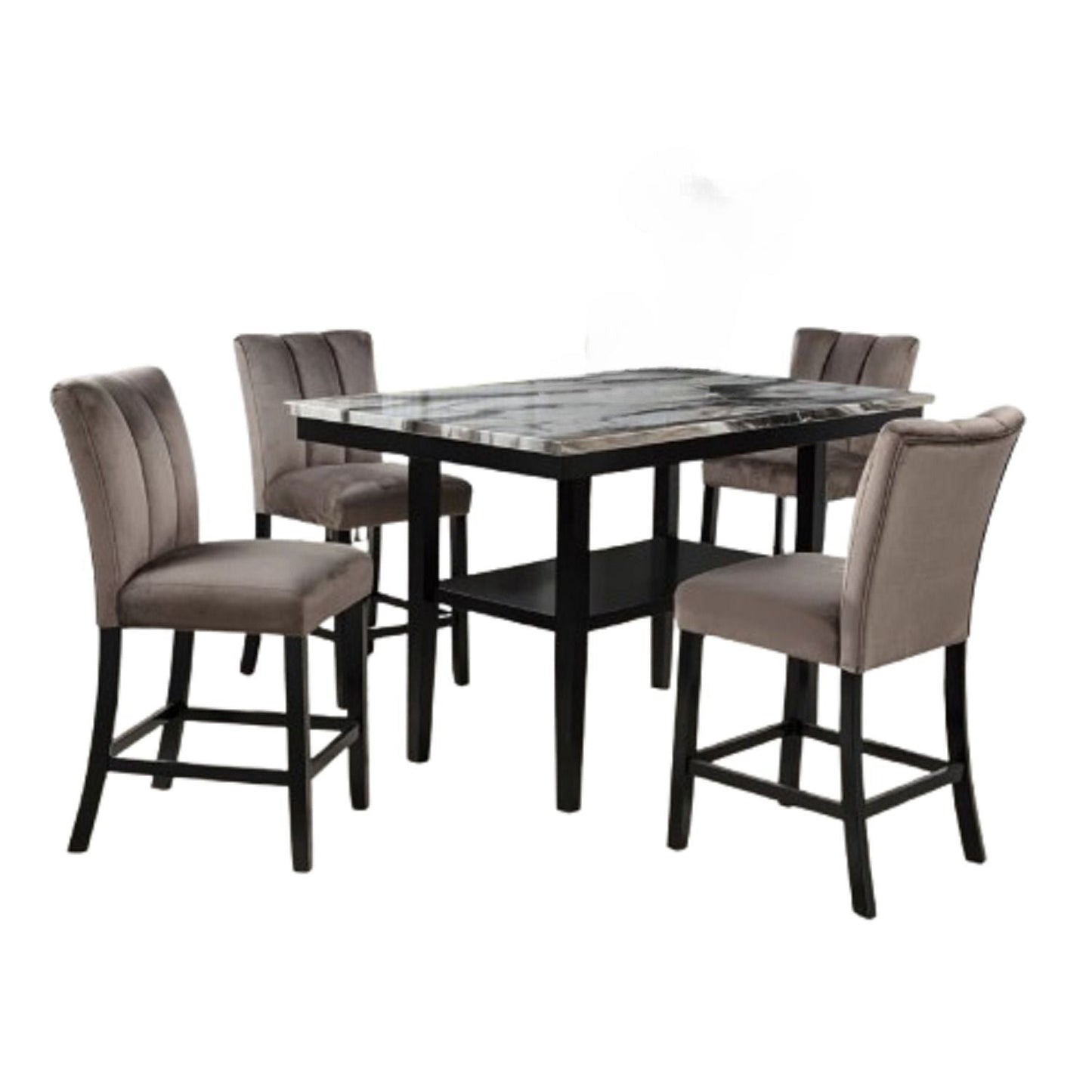 5 Piece Counter Dining Set With Table, Chairs - Black / Brown
