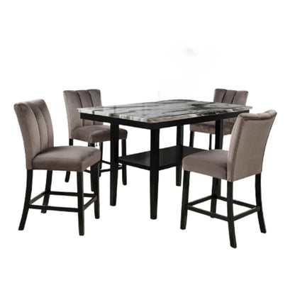 5 Piece Counter Dining Set With Table, Chairs - Black / Brown