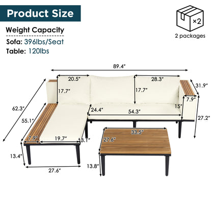 Luxury L-Shaped Acacia Wood Patio Furniture Set with Cushions