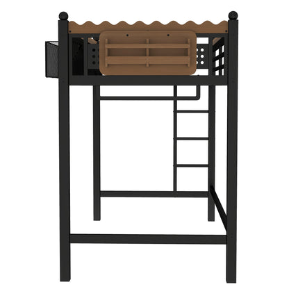 Twin XL Size Loft Bed with Ladders and Storage Shelves