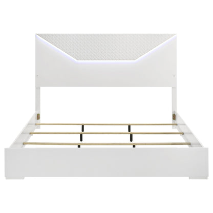 Ives Eastern King Panel Bed LED Headboard White High Gloss