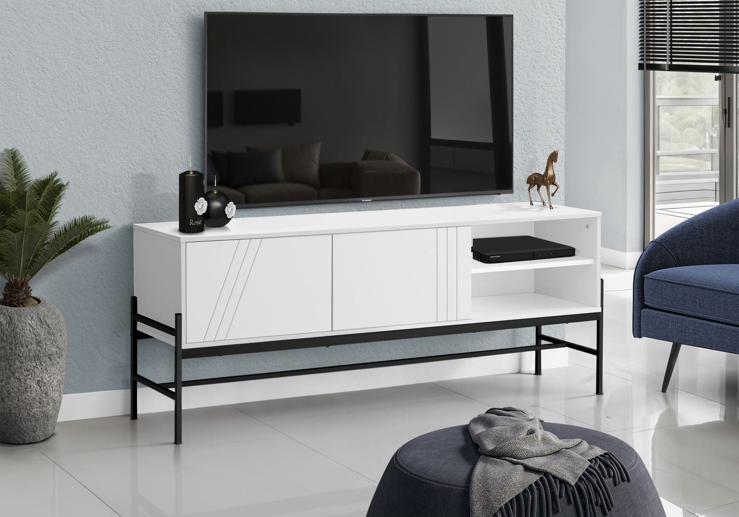 Contemporary 60-Inch TV Stand Console with Storage Cabinet