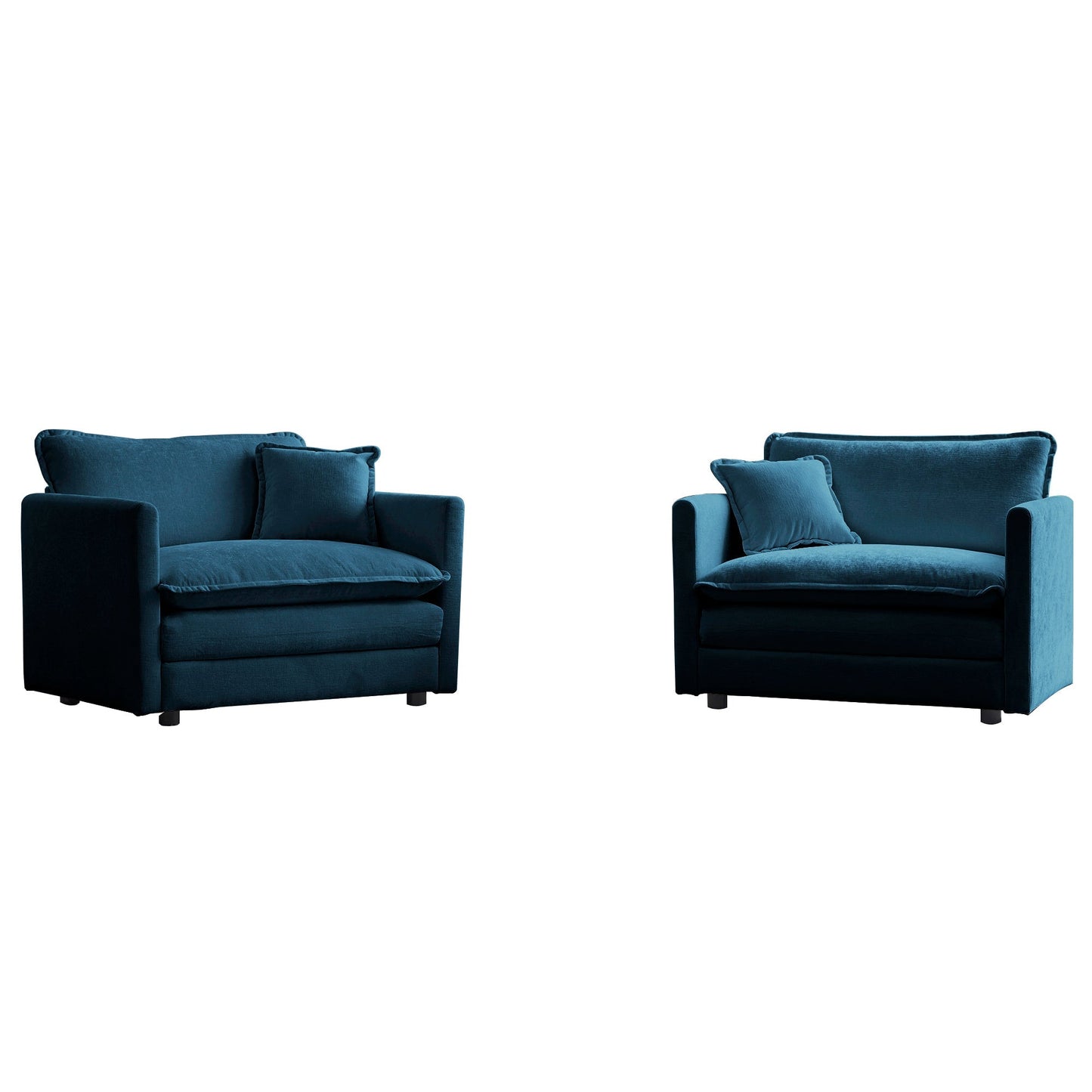 Accent Chair Set of 2, Blue Chenille Upholstered Armchairs