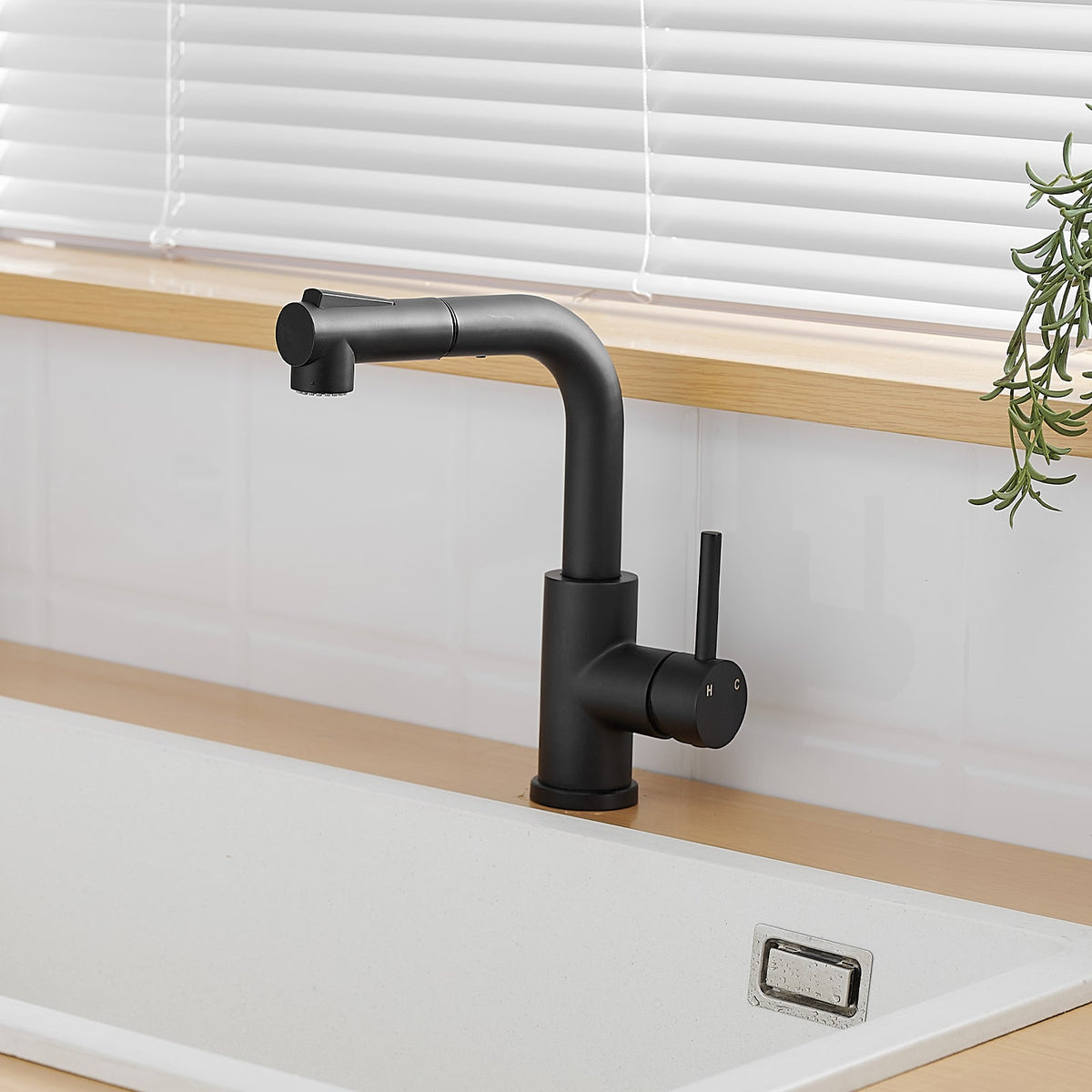 Black Kitchen Sink Faucet with Pull Down Sprayer