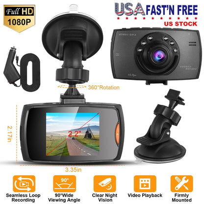 1080P Car DVR Camera Dash Cam Camcorder 90° Angle Loop Recording Night Vison