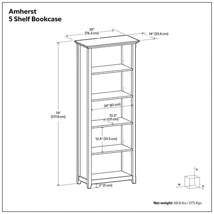 Amherst - 5 Shelf Bookcase, Handcrafted