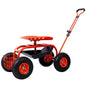 Rolling Garden Scooter Cart With 360° Swivel Seat And Tool Tray