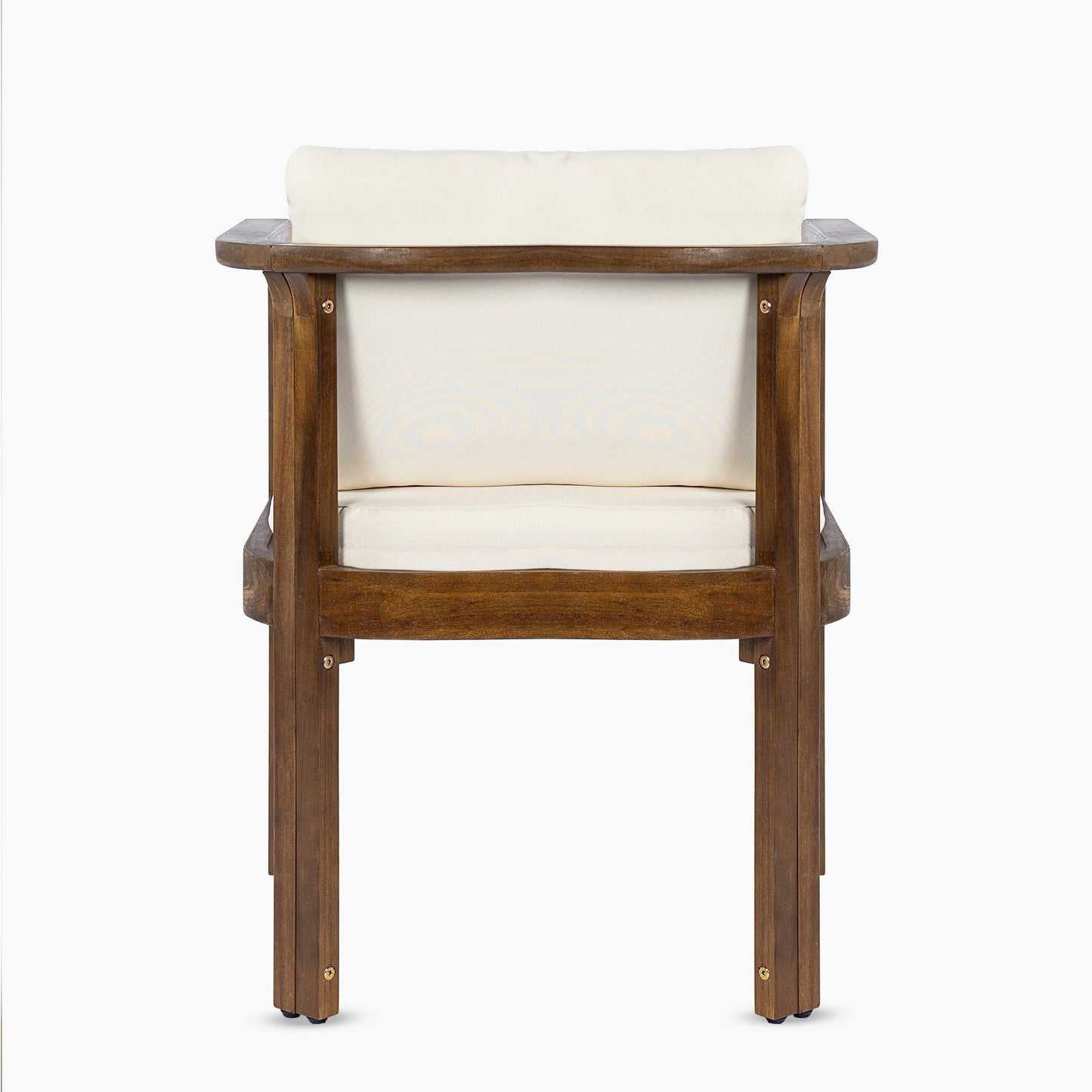 Outdoor Dining Chair Set of 2 with Curved Acacia Wood Arms, Brown Finish and Cream Cushions