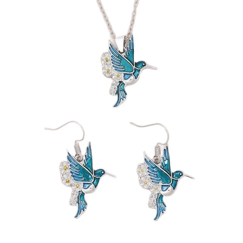 Hummingbird Pendant Necklace Eardrop Set