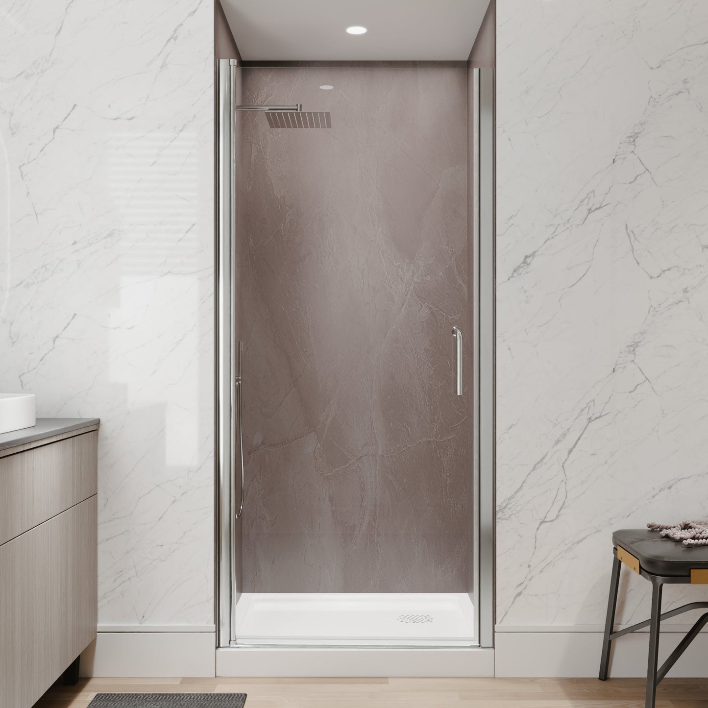 34 In. to 36 In. x 72 In. Semi-Frameless Pivot Shower Door