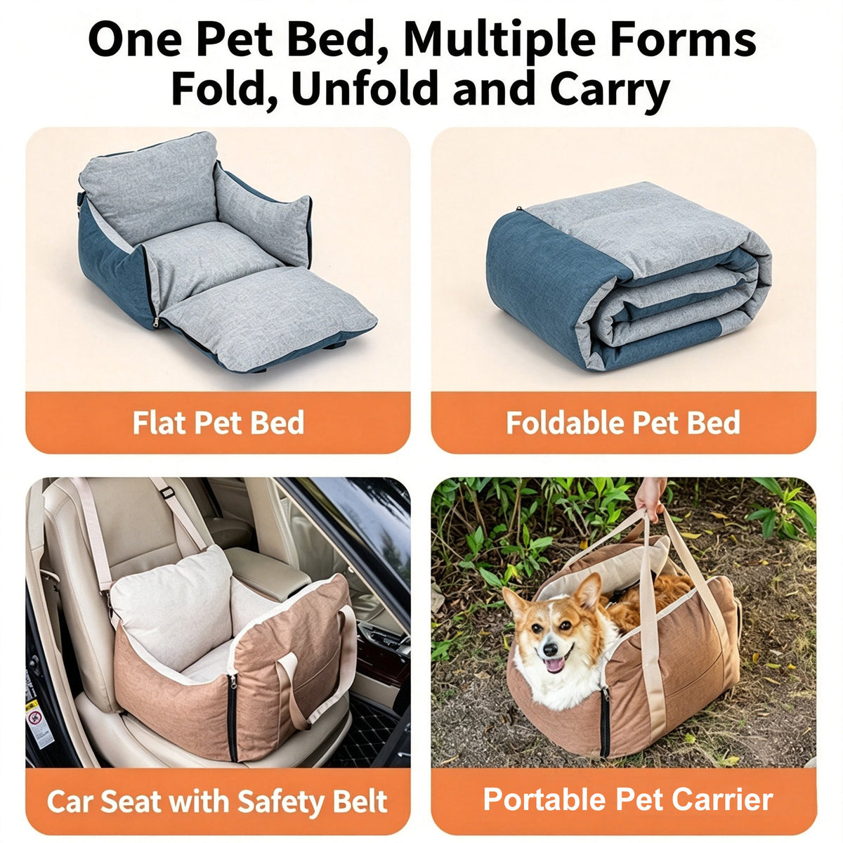 Dog Car Seat Portable Travel Pet Car Bed Safety Carrier Anti Escape Dog Booster Seat For Small Medium Dogs Cats Washable Soft Pet Car Seat With Storage Pocket & Safety Leash