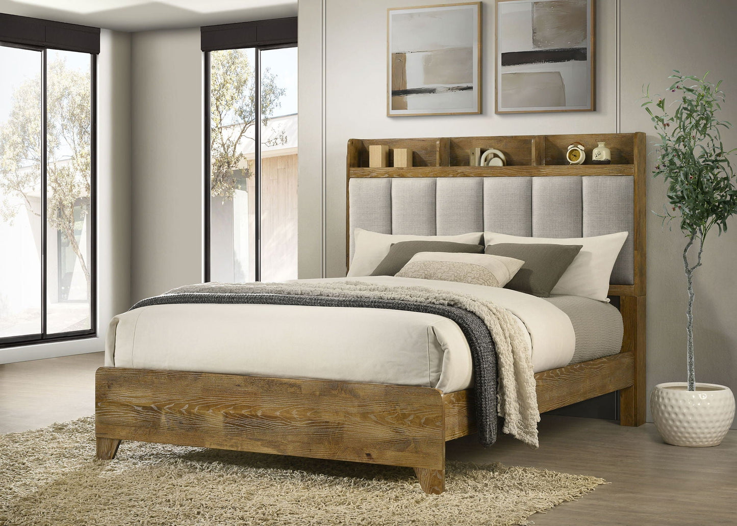 Henderson 57-inch Queen Bookcase Panel Bed Medium Oak