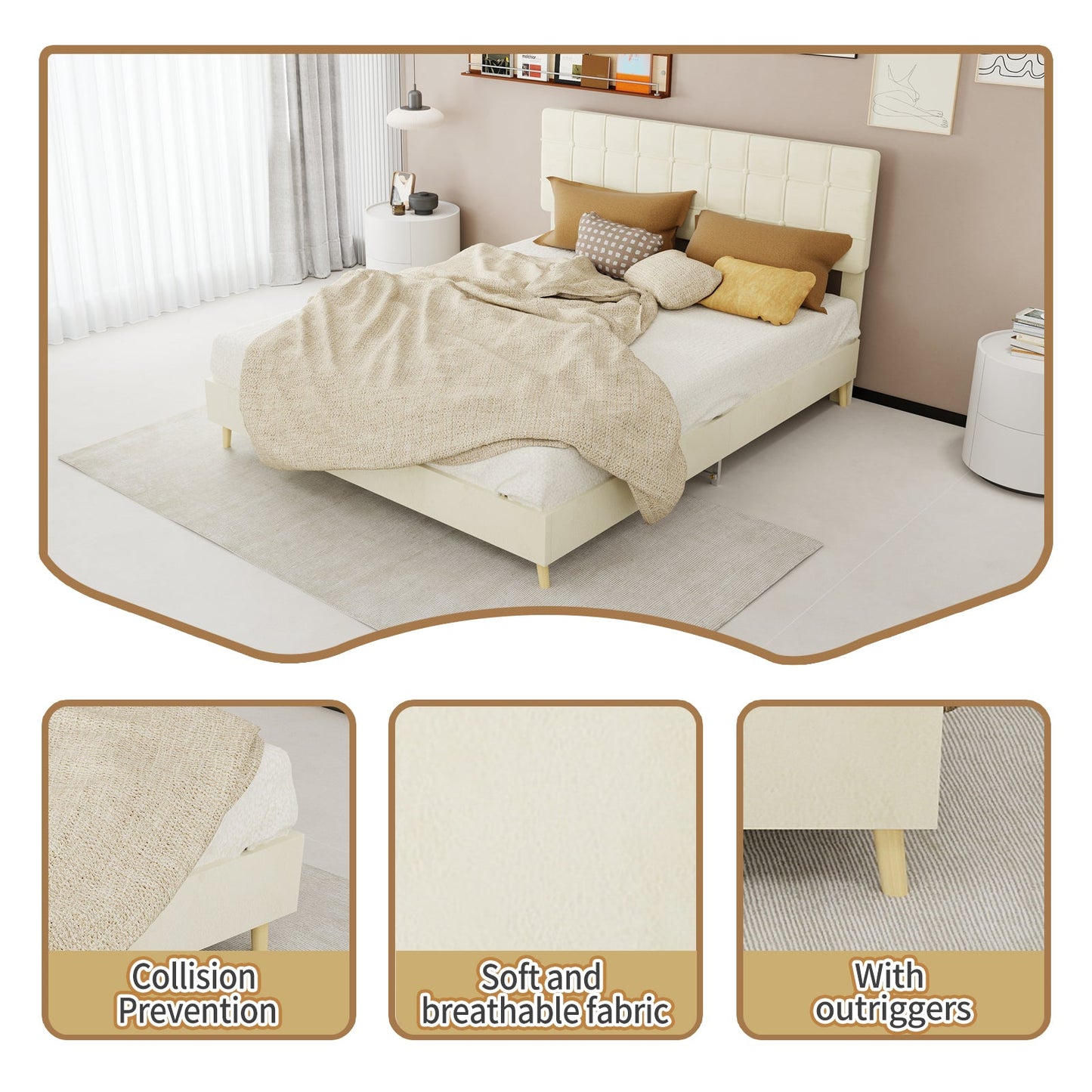 Modern Upholstered Bed Frame – Premium Holland Velvet Fabric
