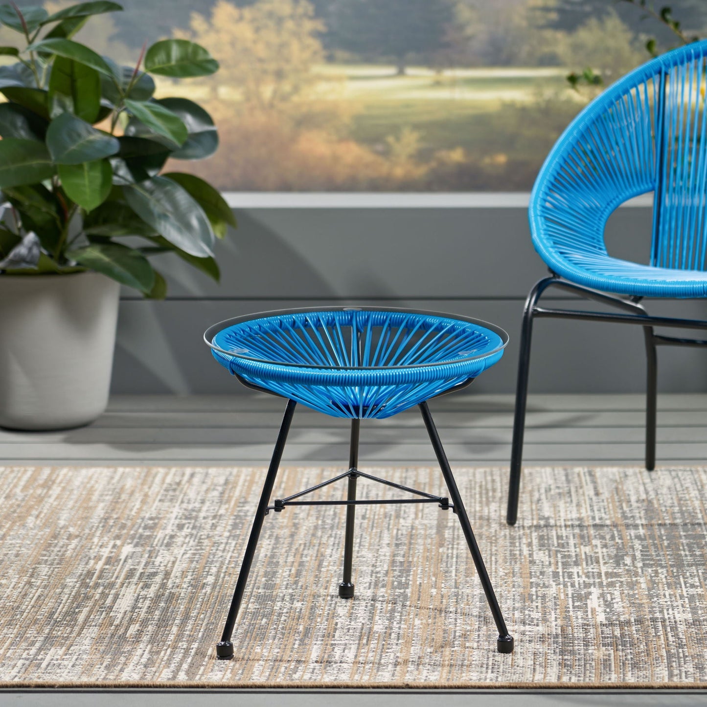 Nusa Modern Rattan Side Table With Tempered Glass Top