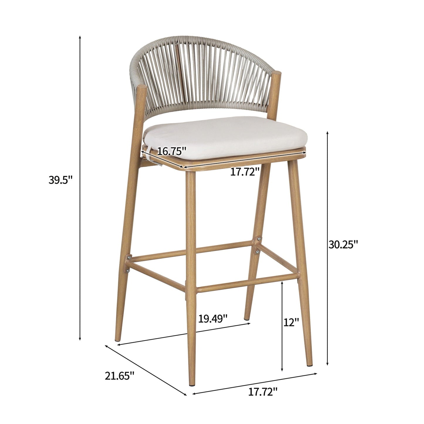 Outdoor Bar Height Metal Frame Counter Stools with Scallop-Shaped Backrest & Water-Resistant Cushions