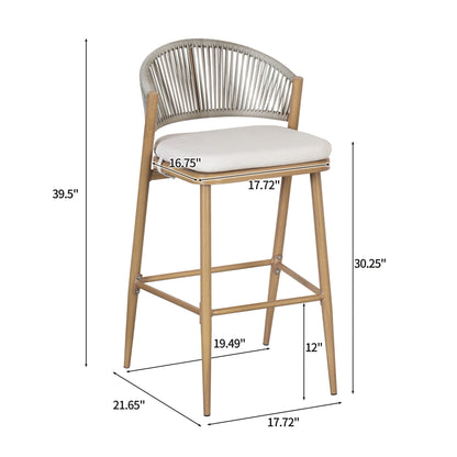 Outdoor Bar Height Metal Frame Counter Stools with Scallop-Shaped Backrest & Water-Resistant Cushions