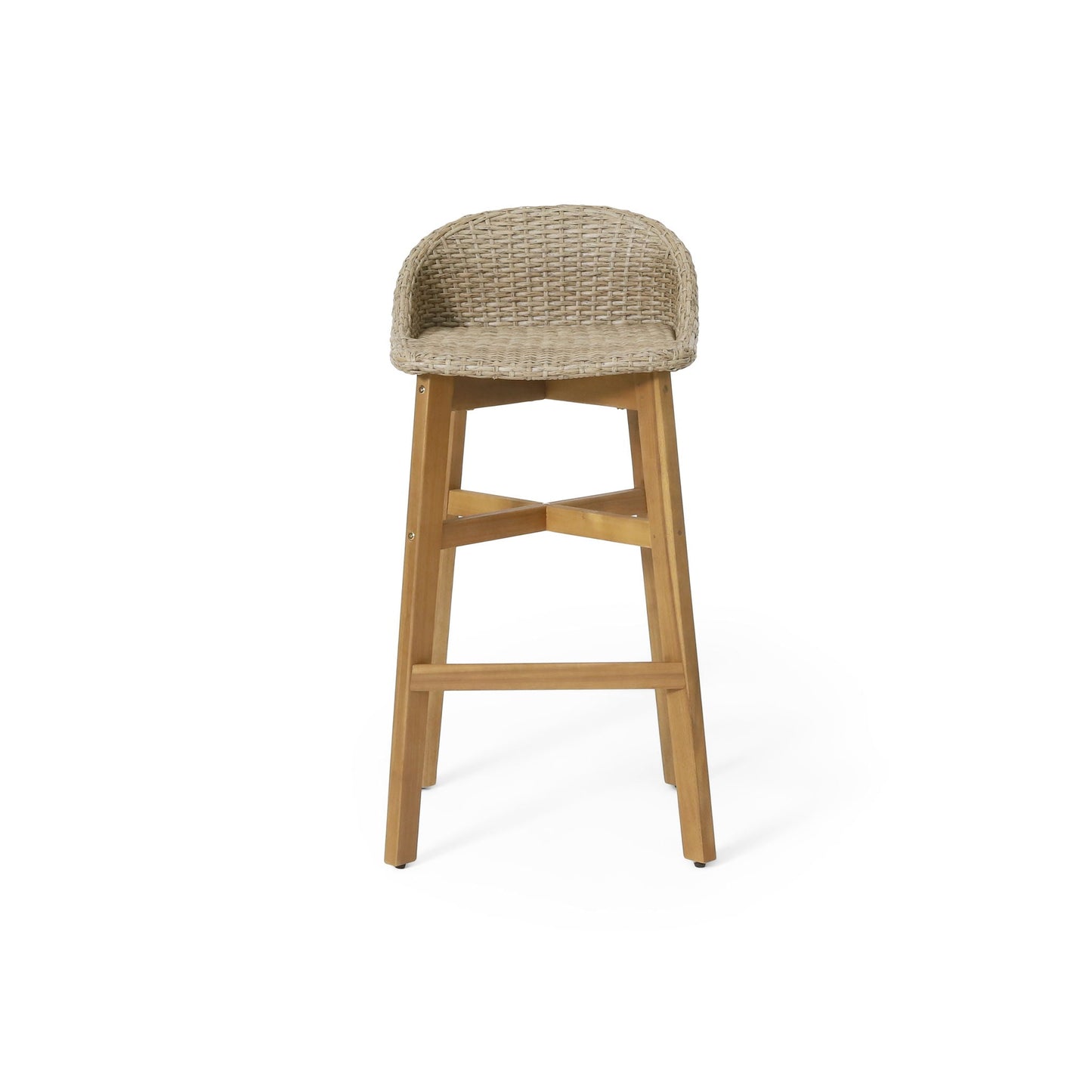 Beeson Outdoor Wicker and Acacia Wood Barstools Set, Water Resistant - Brown