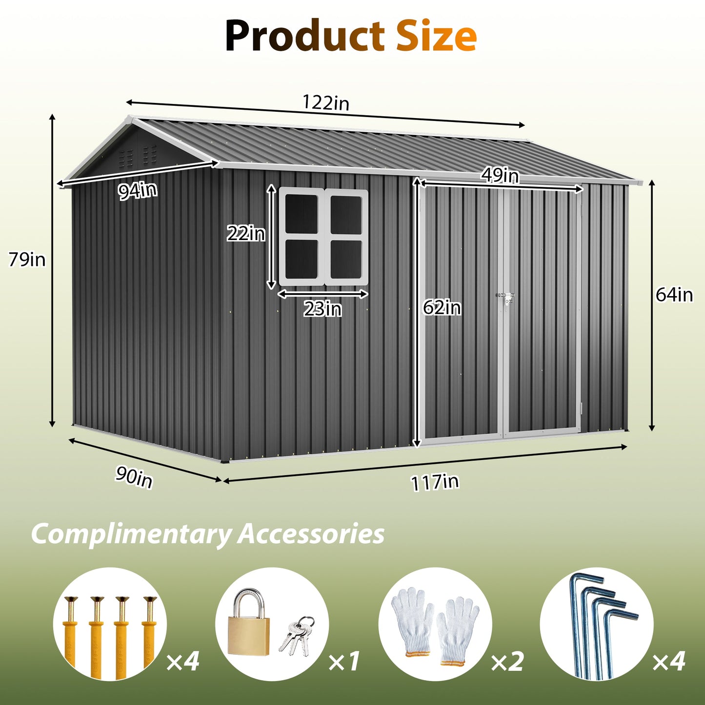 10'x8' Oversized Steel Storage Shed with Window and Lockable Doors