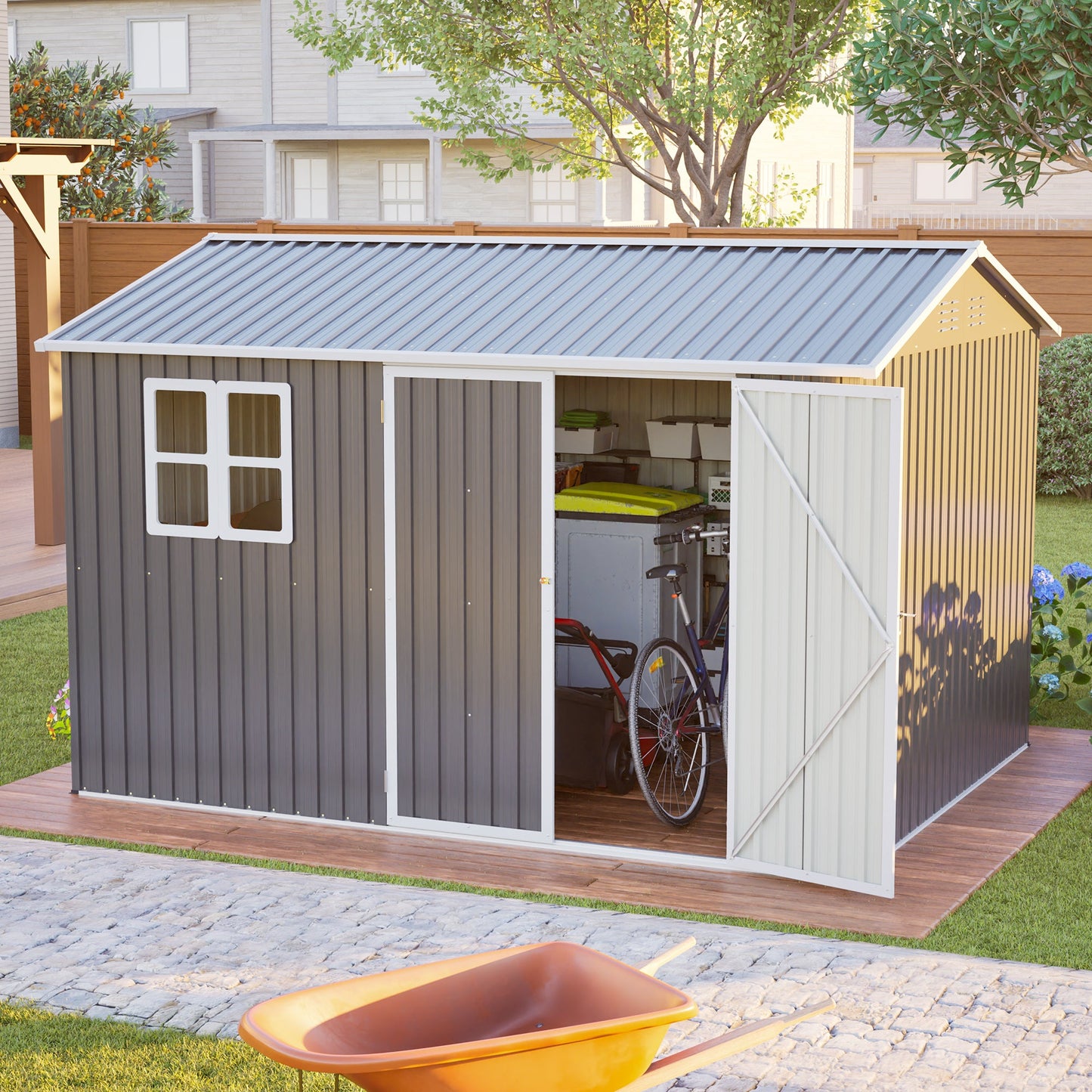 10'x8' Oversized Steel Storage Shed with Window and Lockable Doors