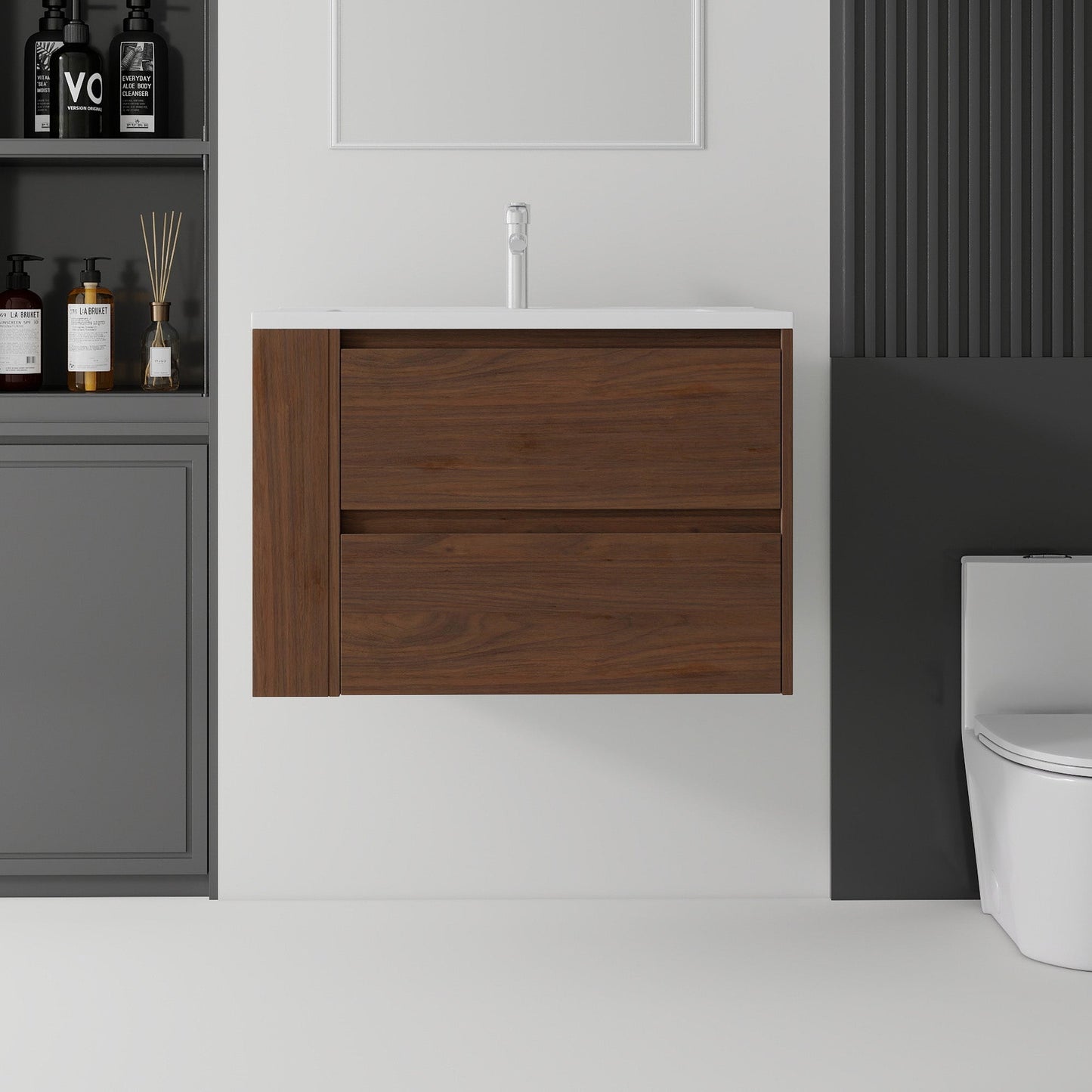 30 Inch Floating Bathroom Vanity with Sink, Soft-Close Drawer, Ceramic Sink, Plywood