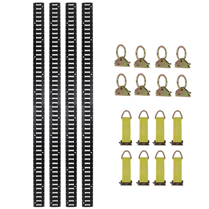 Heavy Duty E Track Tie-Down Rail Kit with O-Ring Anchors and Rope Tie Offs
