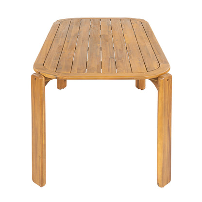 Kaja Outdoor Acacia Wood Dining Table, Teak Finish with Slat Design