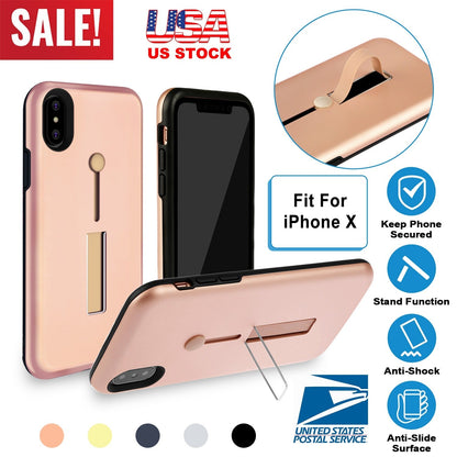 Finger Strap Phone Case for iPhone X Drop-protection Finger Ring Rugged Phone Case with Kickstand Dual Layer Case