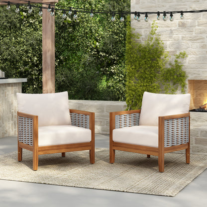 2 Pieces Outdoor Unique Tub Design Armchair with Woven Rope