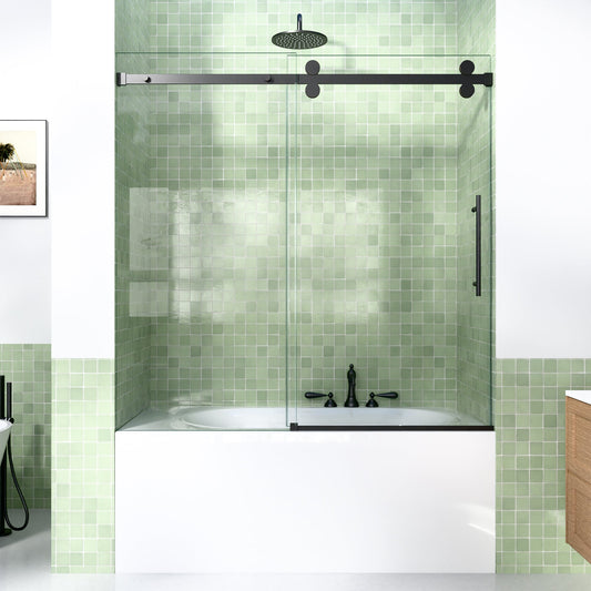 56-60"W x 60"H Frameless Sliding Tub Shower Door Enclosure, Matte Glass