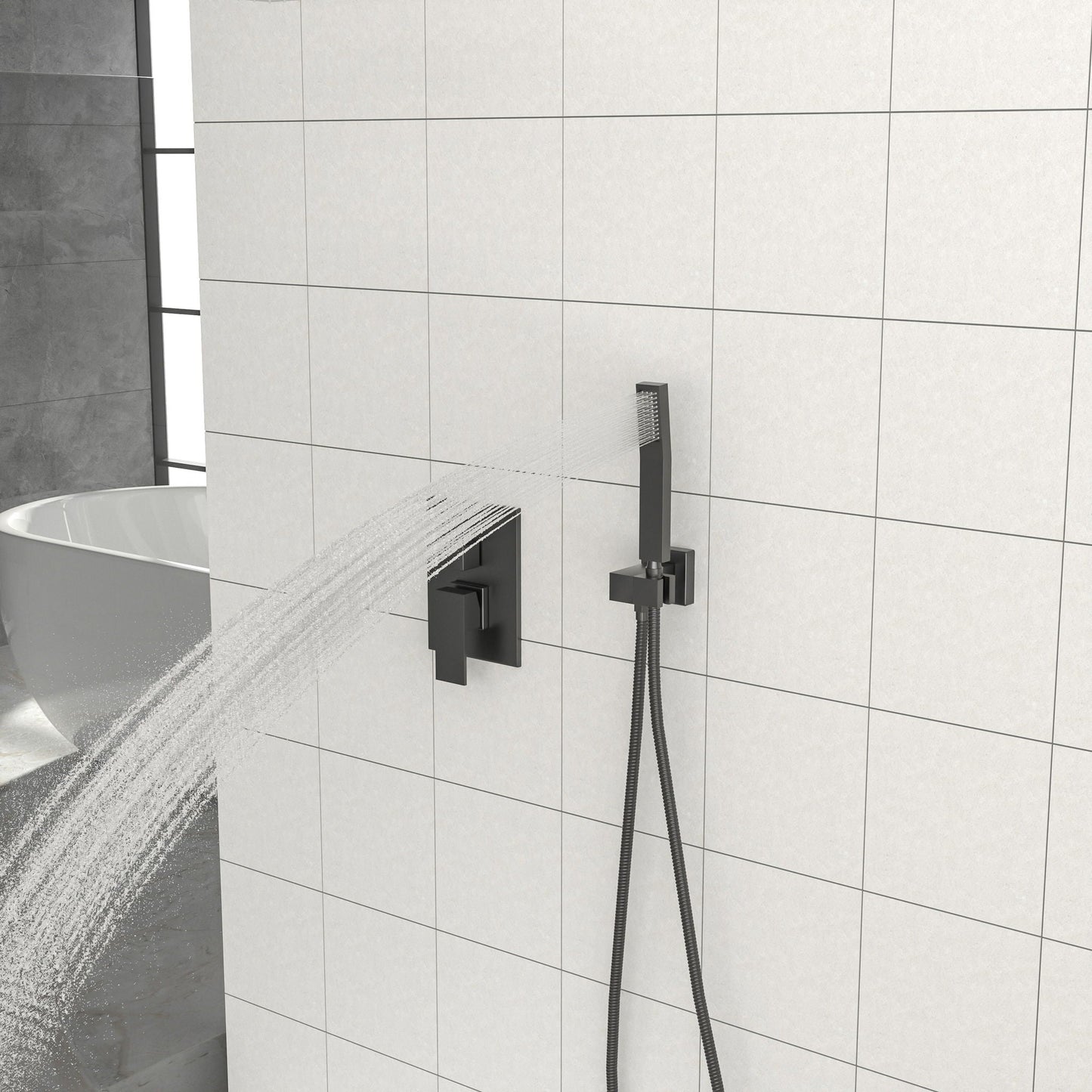 Dual Shower Head 10" Ceiling Mount Square Shower System With Rough In Valve - Matte Black