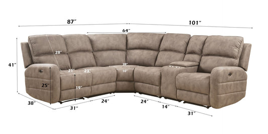 Olwen - Power Motion Sectional Sofa - Mocha Nubuck