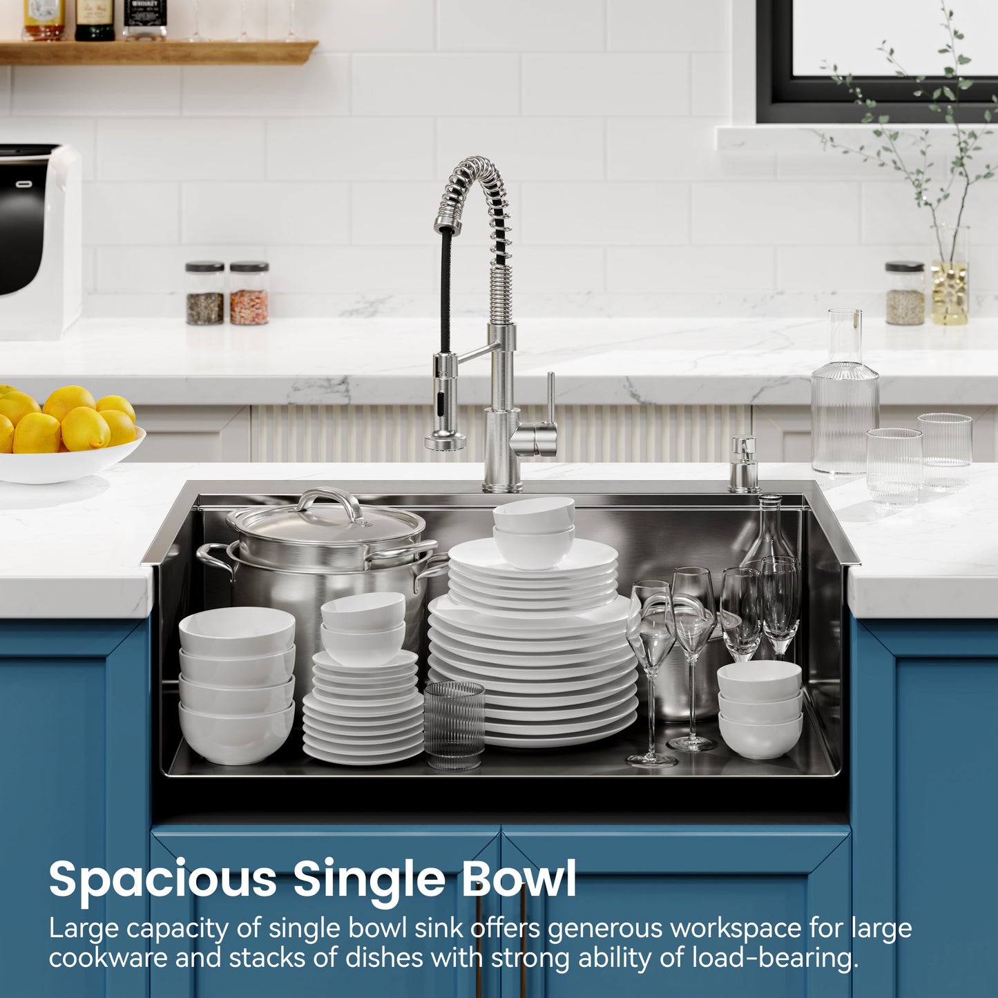 Stainless Steel Kitchen Sink, 33″x22″ Single Bowl, Overmount Handmade Sink