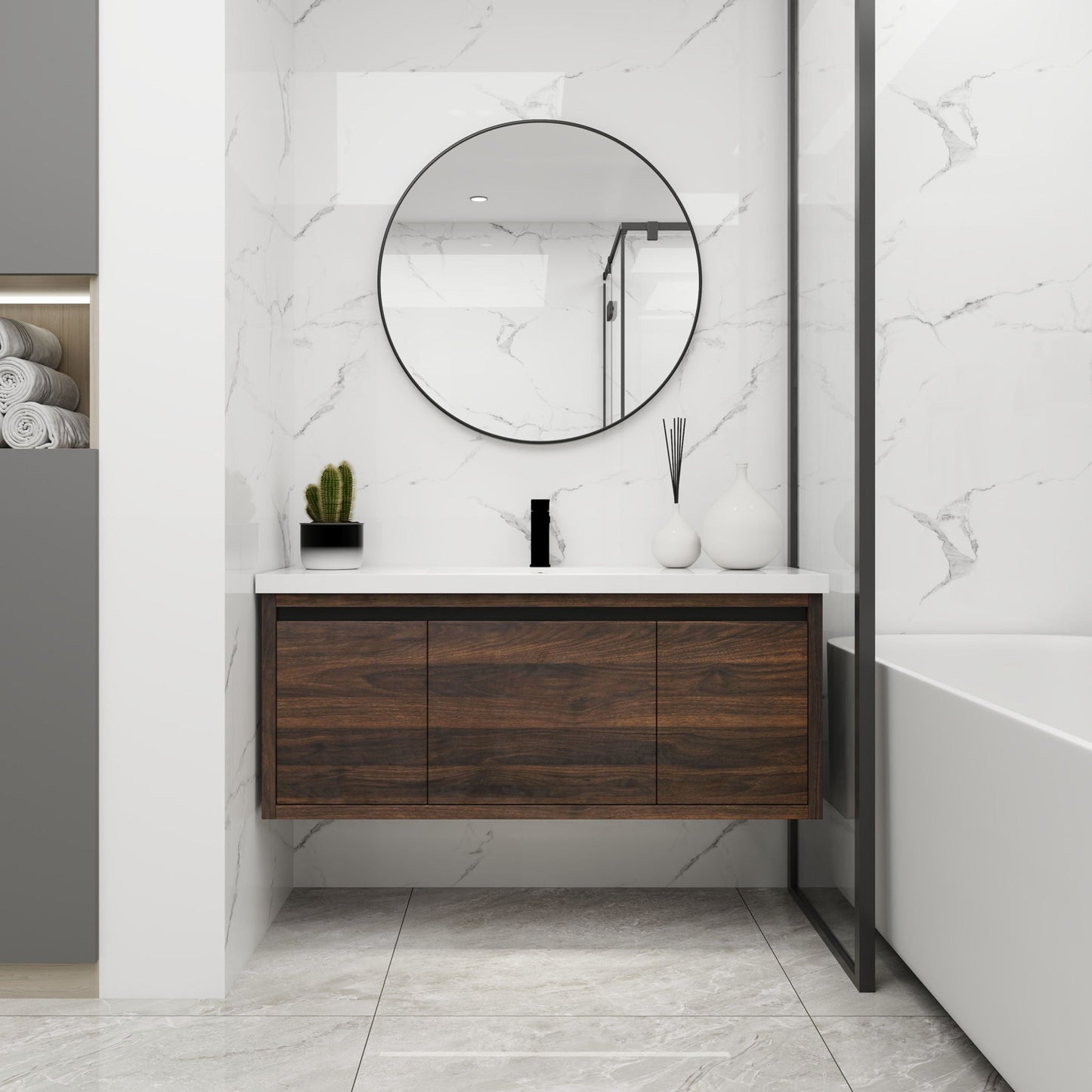 Floating Bathroom Vanity with Resin Sink and Soft-Close Doors
