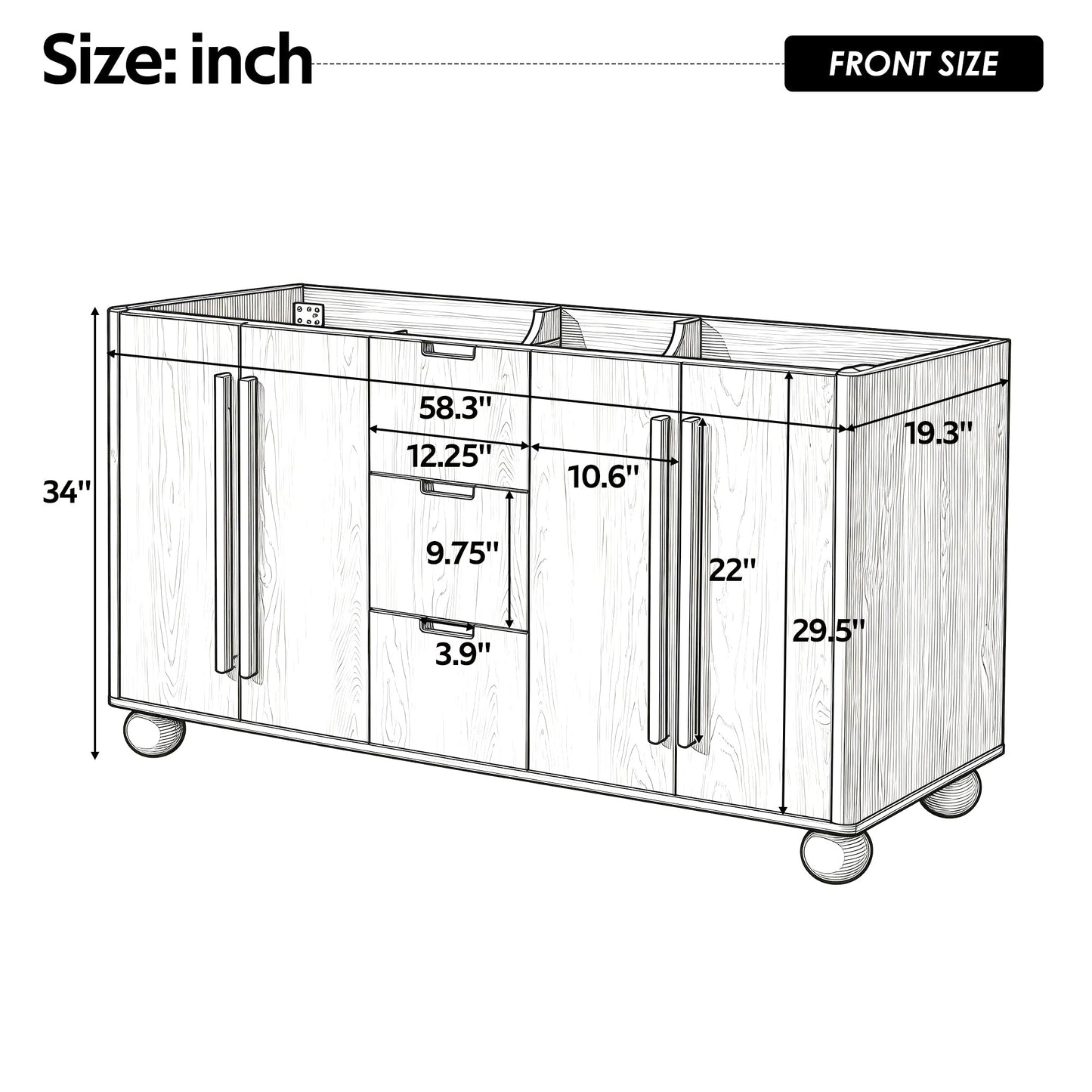 58.3" Bathroom Vanity Cabinet Only with Soft-Close Drawers