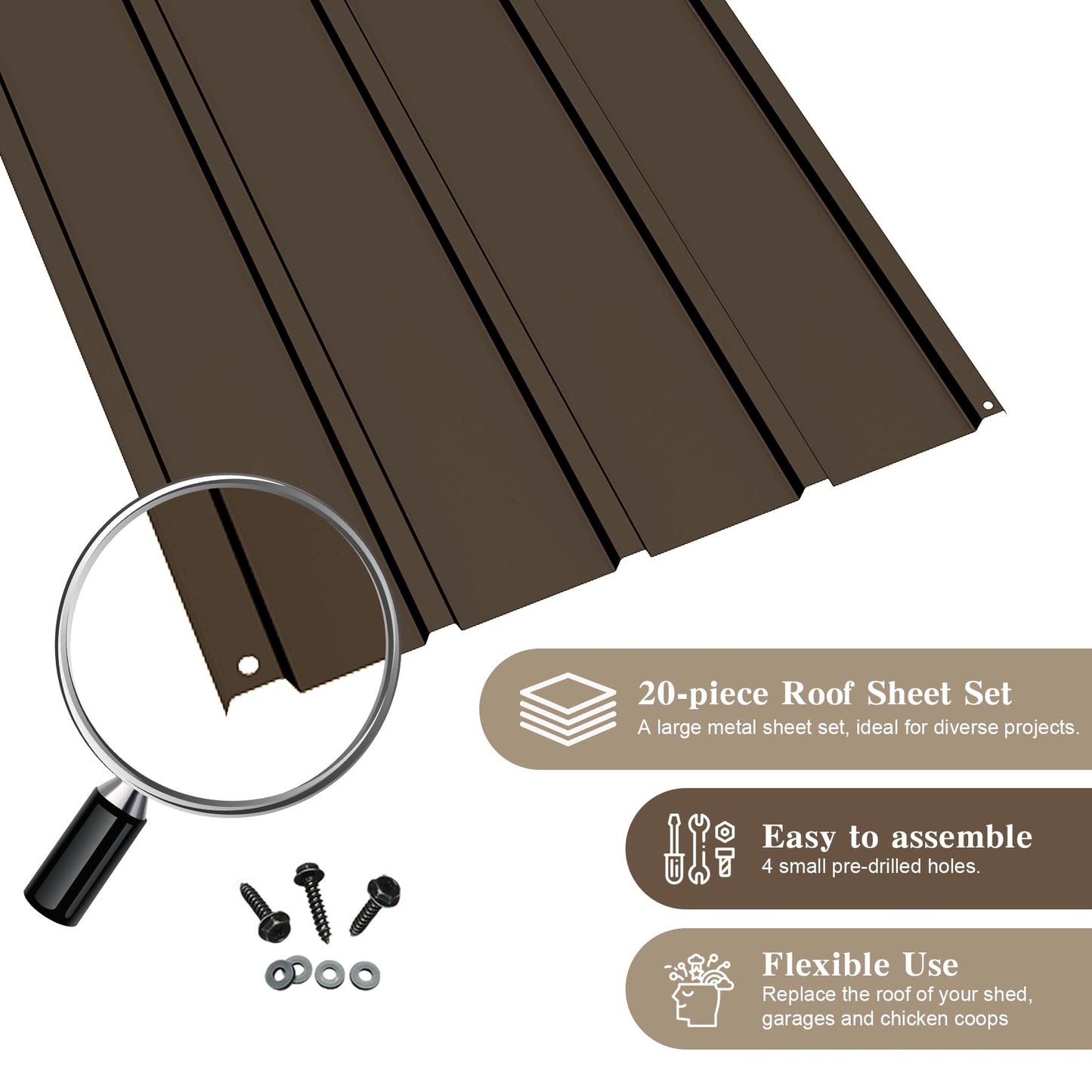 20 Pcs Metal Roofing Panels, Galvanized Steel, Waterproof, Heavy Duty