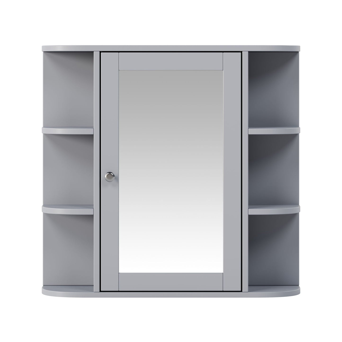 Bathroom Wall Storage Cabinet With Mirror And Adjustable Shelf, 6 Open Shelves