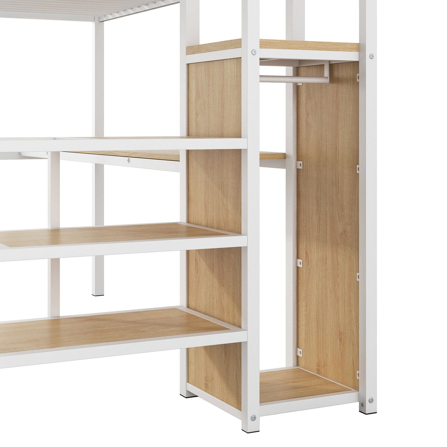 Loft Bed With Desk, Storage Staircase, Small Wardrobe And LED Light