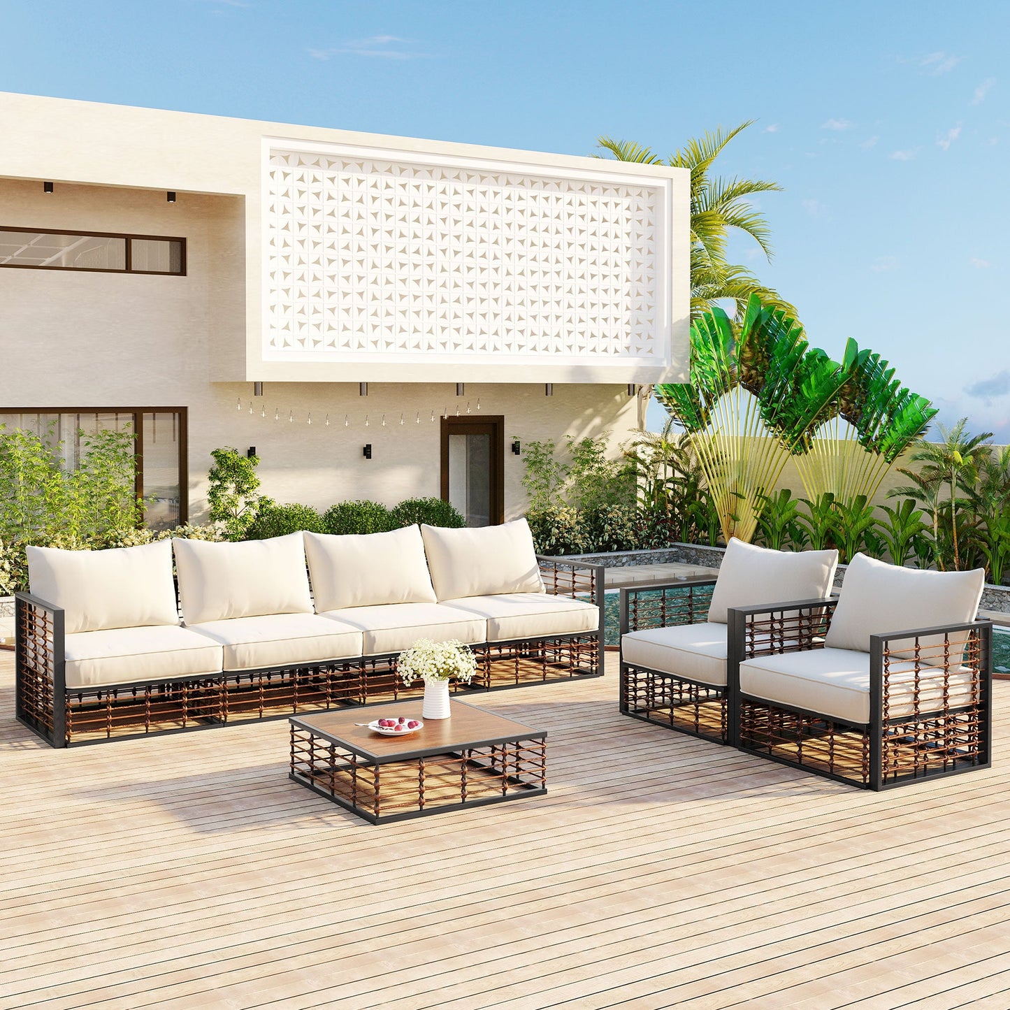 TOPMAX Modern Minimalist 7-Piece Metal Patio Sectional Sofa Set