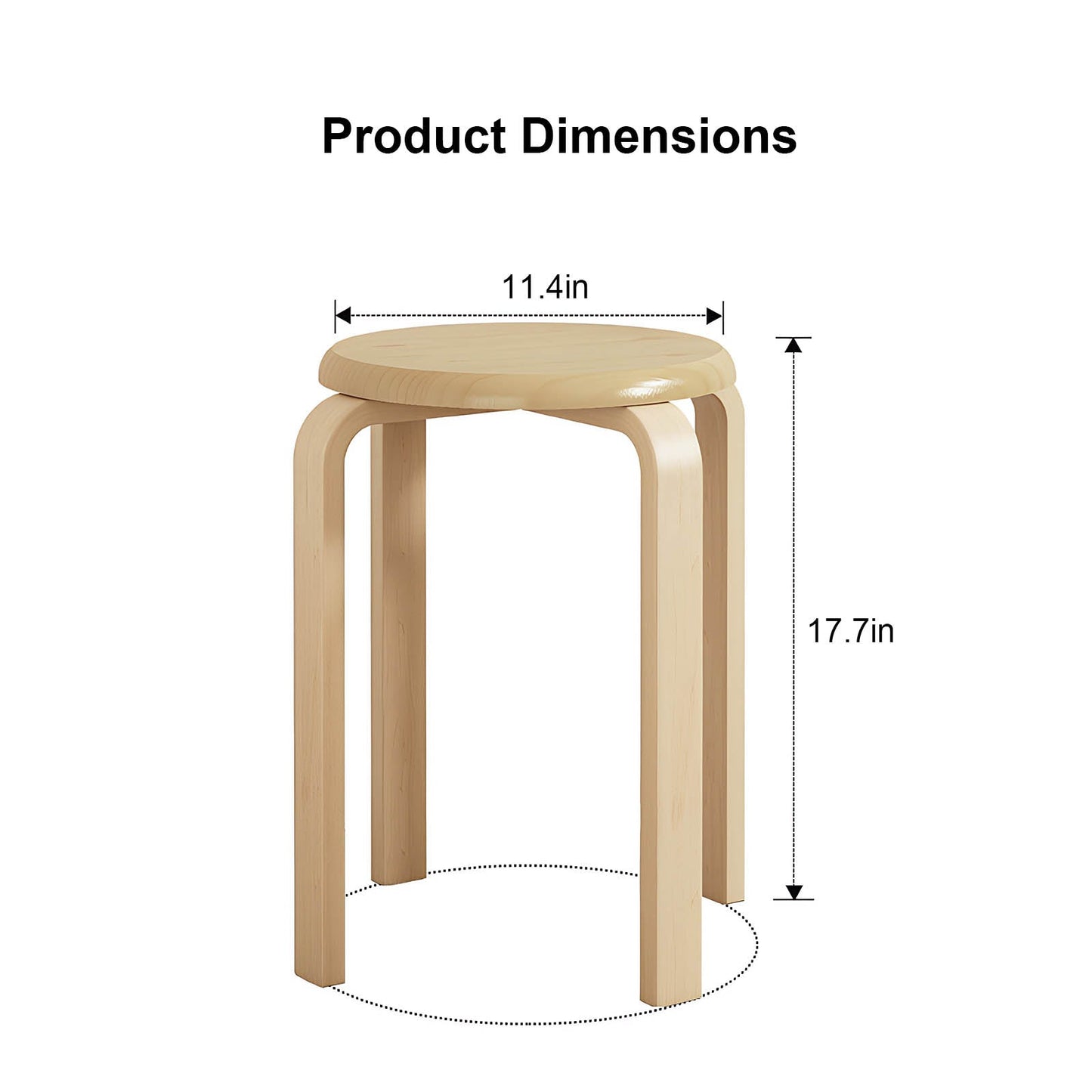 Stackable Bentwood Stool Set of 4, 18" Round Backless Nesting Stools