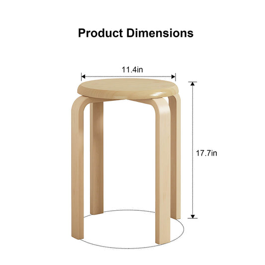 Stackable Bentwood Stool Set of 4, 18" Round Backless Nesting Stools