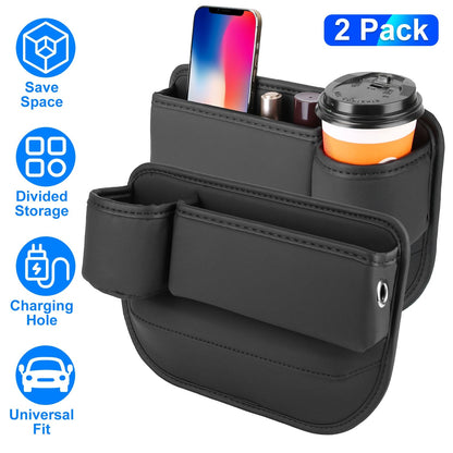 2 Pack Car Seat Gap Filler Organizer Car Leather Cup Holder Gap Bag Universal Car Seat Storage Black for Placing Keys Cards Phones Drinks Lipstick