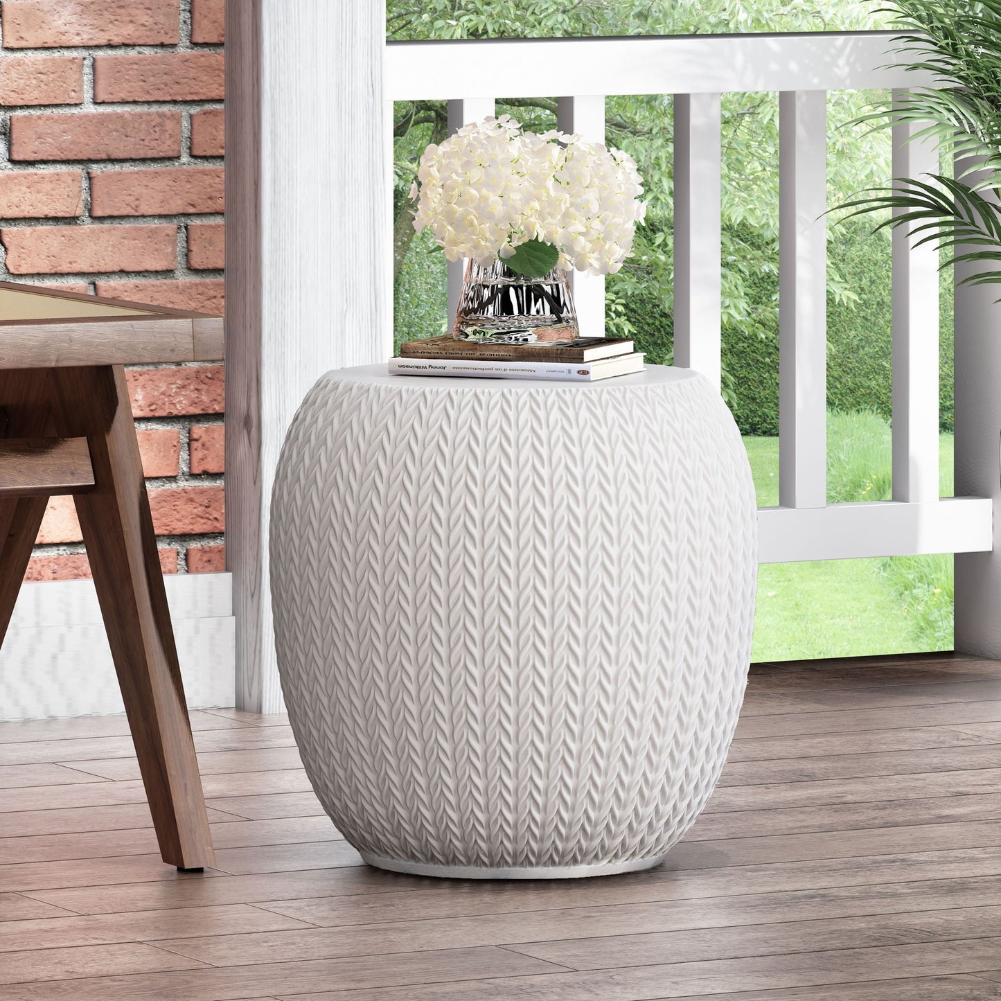Outdoor Lightweight Concrete Side Table - Antique White