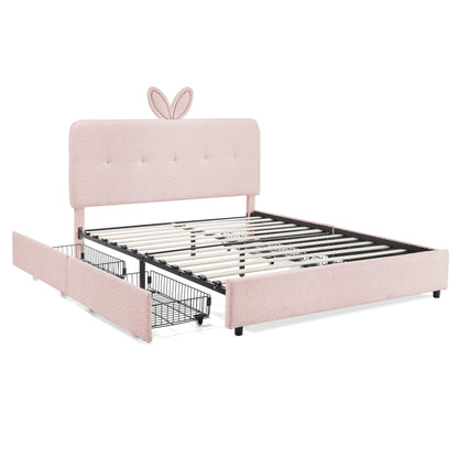 Full Size Kids Upholstered Bed with Oversized Rabbit Ear Headboard