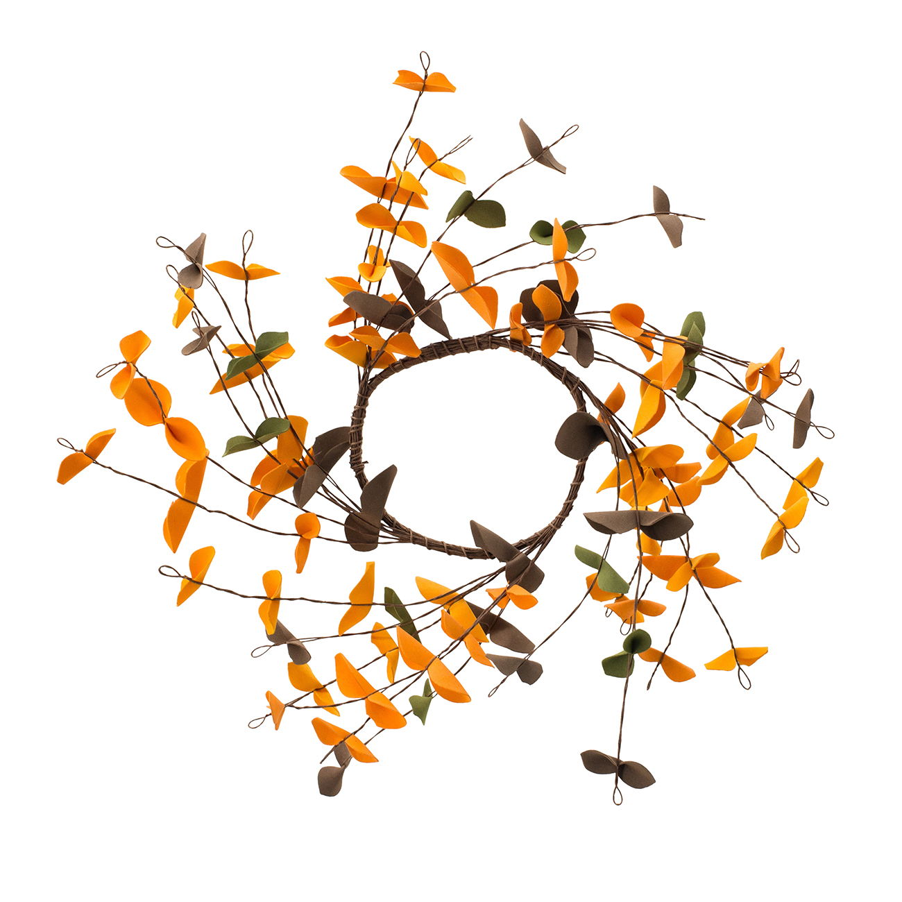 Fall Leaves Wreath, Botanicals Decor For Harvest Festival Fall Festival & Thanksgiving Table Decorations (Set of 12) - Orange Multi