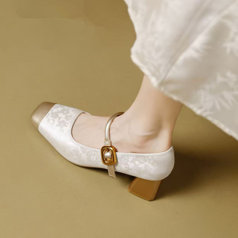 Chanel-inspired Vintage Versatile Chunky-heel Square-toe Low-cut Womens Shoes
